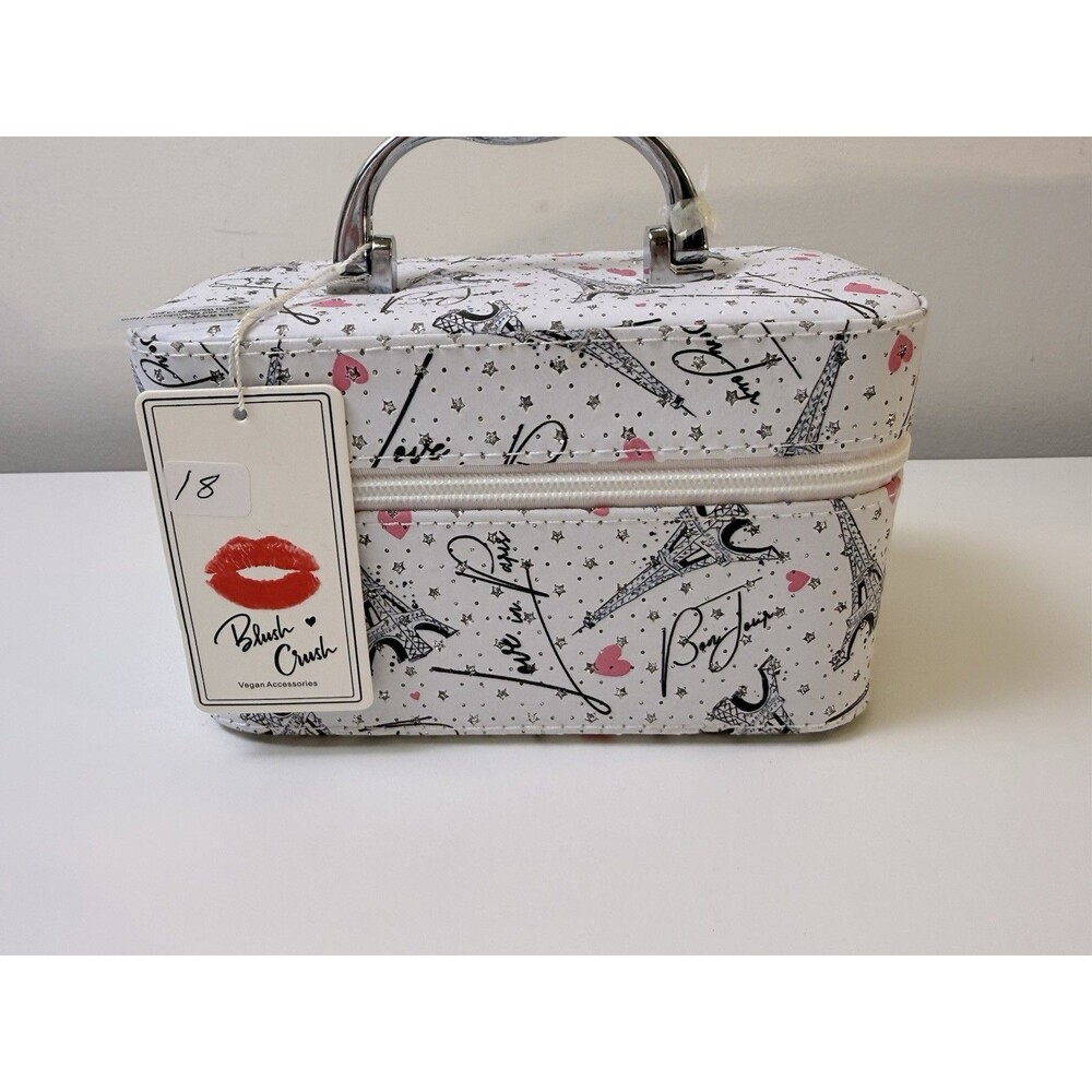 Blush Crush Vegan Accessories Train Case Bonjour Sparkly Zippered Makeup Box NWT